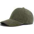 Army green corduroy baseball cap with vintage ribbed texture and curved brim - Adjustable / Army Green