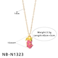 Gold chain necklace with a pink and green dragon fruit pendant for women - Dragon Fruit Enamel Necklace (NB-N1323)