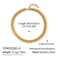 Vue détaillée des dimensions et du poids du collier en acier inoxydable doré brillant - Chaîne à Segments Tissés (YYN025381-G)
