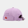 Detail of light purple docker hat with mushroom embroidery and adjustable metal buckle - Adjustable / Purple