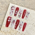 Handmade Chinese style press-on nails with hand-painted plum blossoms and pearls - Extra Small (XS) / 1940 Extra Long Coffin (1940)