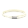 Close-up of cream white woven rope necklace with a brushed silver magnetic buckle - Off-white