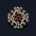 Fashion alloy brooch pin with champagne and dark red rhinestones on black background - Gold Coffee Rhinestone