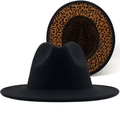 Black wool fedora hat with a wide brim and leopard print interior lining - M (56-58cm) / Black