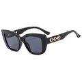 Fashionable oversized black cat-eye sunglasses with gold metal ring detail - Black Frame Grey Lens