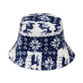 Sombrero de pescador navideño azul con patrones de renos y copos de nieve - Azul