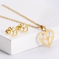 Golden titanium steel jewelry set with heartbeat heart pendant necklace and stud earrings - Heart EKG