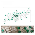 Green crystal bridal hair comb with copper wire leaves and acrylic stones decoration - Silver+Large Green
