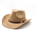 Classic camel faux suede western cowboy hat with dark brown belt and silver buckle - Camel