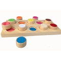 Wooden sensory puzzle with colorful textured cylinders for early childhood tactile training - Tactile Memory Matching Board