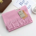 Pink cashmere-feel winter scarf with elegant fringe detail and premium woven texture - Pink / 200cm