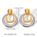 Vista detallada de pendientes de aro bicolor con medidas precisas e información de peso - Estilo Bicolor Oro Plata de Tres Capas Anidadas (HC-E10835-GS)