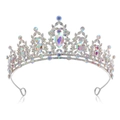 Silver bridal tiara with colorful AB rhinestones and central drop crystal - Silver - All AB Rhinestone