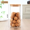 1550ML large square glass storage jar with bamboo lid and 20CM height dimension - Diameter 100*Height 200 1550ml With Bamboo Lid