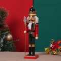38cm wooden nutcracker king doll with red and green Christmas background decor - Red Spear