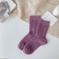 Women's purple cable knit mid-calf socks in retro japanese style for winter warmth - One Size / Purple