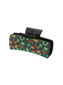Christmas themed hair clip with bells, candy canes, and tree patterns on a dark green base - Christmas Mixed Green