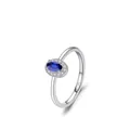 Eleganter 925er Sterlingsilberring mit ovalem dunkelblauem Edelstein und Halo-Fassung - US Größe 5 / Dunkelblau
