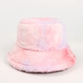 Detailed view of soft pink and purple tie-dye faux fur texture on a plush bucket hat - Pink and Purple Tie-dye (3#)