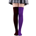 Close-up of burgundy and purple contrast knit over-the-knee socks for cosplay style - One Size / Black and Purple / Yin Yang 4