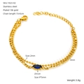 Double-layered 18k gold-plated stainless steel bracelet with blue oval zircon charm - 18K Gold / Blue
