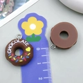 Resin chocolate donut pendant with colorful sprinkles and metal ring for DIY jewelry making - 1Pc (23x19mm) / Coffee Brown Chocolate Donut