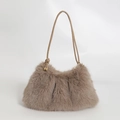 Faux mink fur shoulder bag in light brown with a slim leather strap for women - Brown