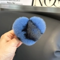 Cute heart-shaped plush hair tie featuring blue and black faux rabbit fur for women - Blue Leopard