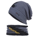 Set cappello e scaldacollo in maglia invernale grigio-nero con accenti gialli - Grigio
