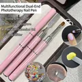 Zweiseitiger rosa Nagelkunstpinsel mit Edelstahlspatel zum Mischen von Nagelgel - Multifunktionaler Gel-Picker-Mischwerkzeug-Stift