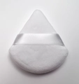 Soft white triangular makeup powder puff with velvet texture and silk ribbon handle - White / Single Naked Pack