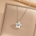 Collar minimalista de estrella plateada con colgante de gema clara en soporte de joyas - Collar de Pentagrama Color Acero