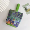 Artistic Van Gogh Iris bucket handbag with bright green handle and canvas texture - Iris