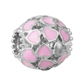 Pink enamel heart charm bead in silver finish for DIY bracelet making and jewelry design - Hollow Pink Heart Bead (015)