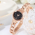 Montre femme en or rose avec bracelet chaîne ajouré, cadran noir et diamants - Boîtier Or Rose Cadran Noir (YH-6323)
