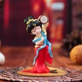 Tang dynasty lady figurine in red dress and blue ribbon holding a traditional drum - Drumming Style