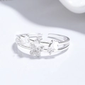 Bague ouverte en argent 925 avec motif papillon en zircone et finition métal poli brillant - Double Couche Papillon Zircone / Argenté