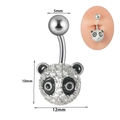 Silver panda navel ring with crystal rhinestones and 14G curved barbell body jewelry - Panda
