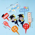 10-piece graduation cake topper set with cartoon students and Chinese blessing labels - Pointy Card Doctor Holding Sunflower 10 Sets