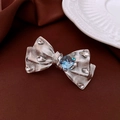 Silver bow hair clip with a deep blue central gemstone and crystal waterdrop accents - 17# Silver Alloy Deep Blue Gemstone Bow Accessory