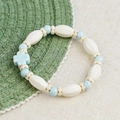 Handmade Jingdezhen ceramic beaded bracelet in light blue with clover charm - Blue Four-Leaf Clover Style (1656-03) / Blue
