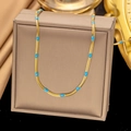 French vintage 18K gold-plated stainless steel snake chain with blue enamel accents - [XLH1058] Blue Enamel Snake Chain Necklace Gold