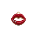 Lip-shaped red enamel pendant with gold edges and two crystal rhinestones - Bright Red Rhinestone Lips (12290)