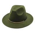 Vintage dark olive wool fedora hat with black band and gold buckle on white background - M (56-58cm) / Army Green