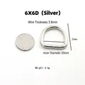 Silberne D-Ring-Schnalle aus Metall, 3,8 mm Drahtstärke und 20 mm Innendurchmesser - 6x6D (Innen 20mm) / Silber