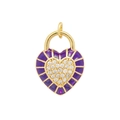 18K gold plated heart charm with purple enamel stripes and cubic zirconia inlay - Dark Purple Heart