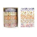 Five-roll floral washi tape set with assorted colorful patterns in a white display box - Spring Blossoms-9