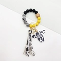 Western style cow print bead wristlet keychain with Mama charm and yellow tassel - Yellow
