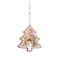 Wooden Christmas tree pendant featuring double-layer snowman and pine tree hollow design - Tree Snowman