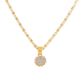 Golden chain necklace featuring a round pendant encrusted with sparkling clear gemstones - Full Zirconia Round Disc (X890)